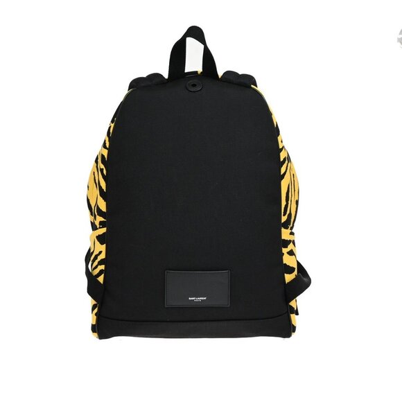 Saint Laurent Logo Zebra Backpack Bag Canvas Leather Yellow Black 85RL233 - Picture 3 of 16